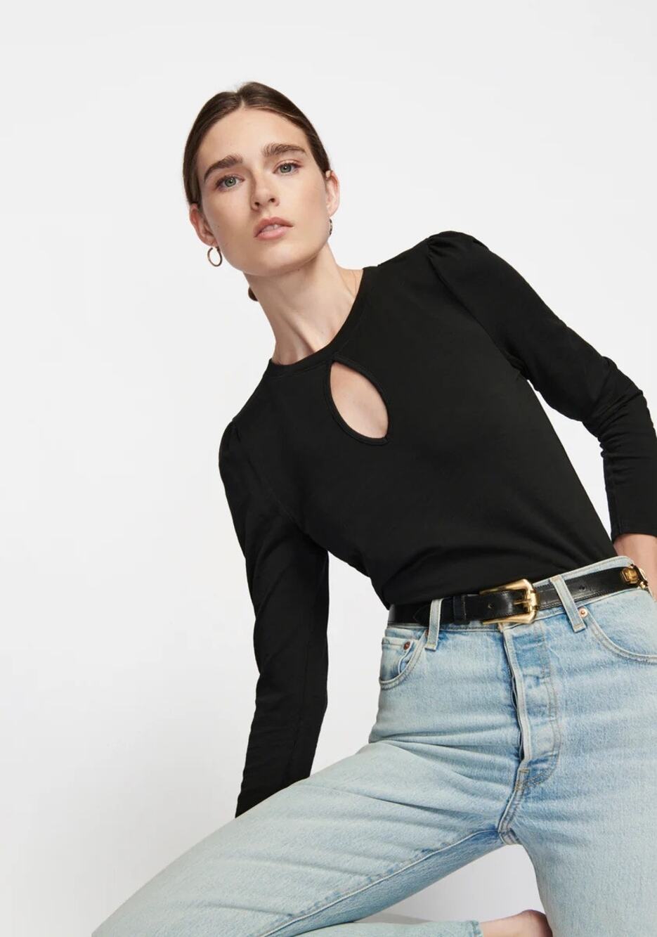 NATION LTD DANIA TEE WITH KEYHOLE - JET BLACK